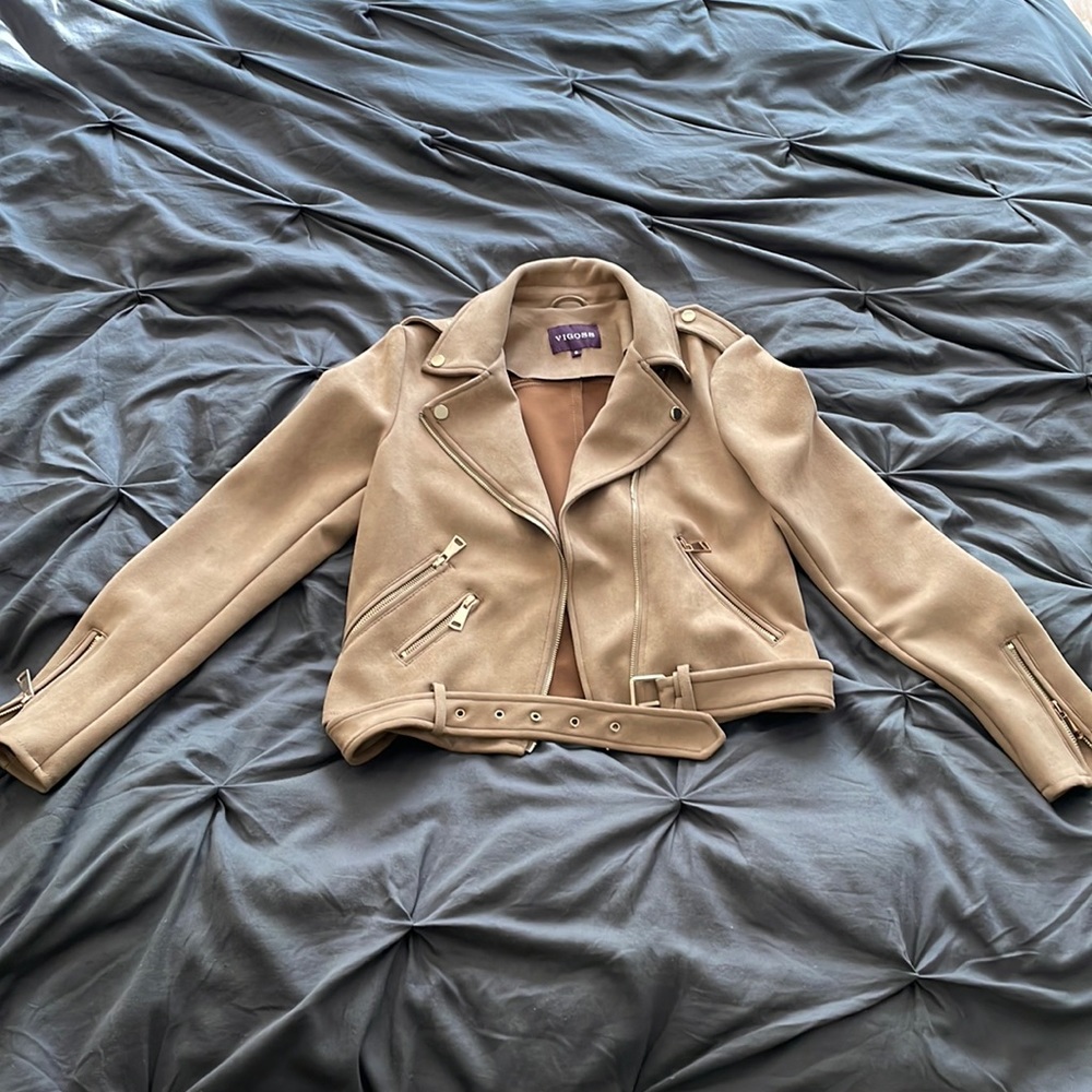 VIGOSS - Small Tan Suede Moto Jacket